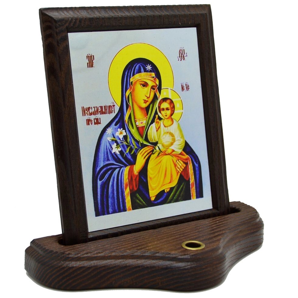 Ікона "Богородиця Нев'янучий Колір" на підставці від компанії Іконна лавка - фото 1