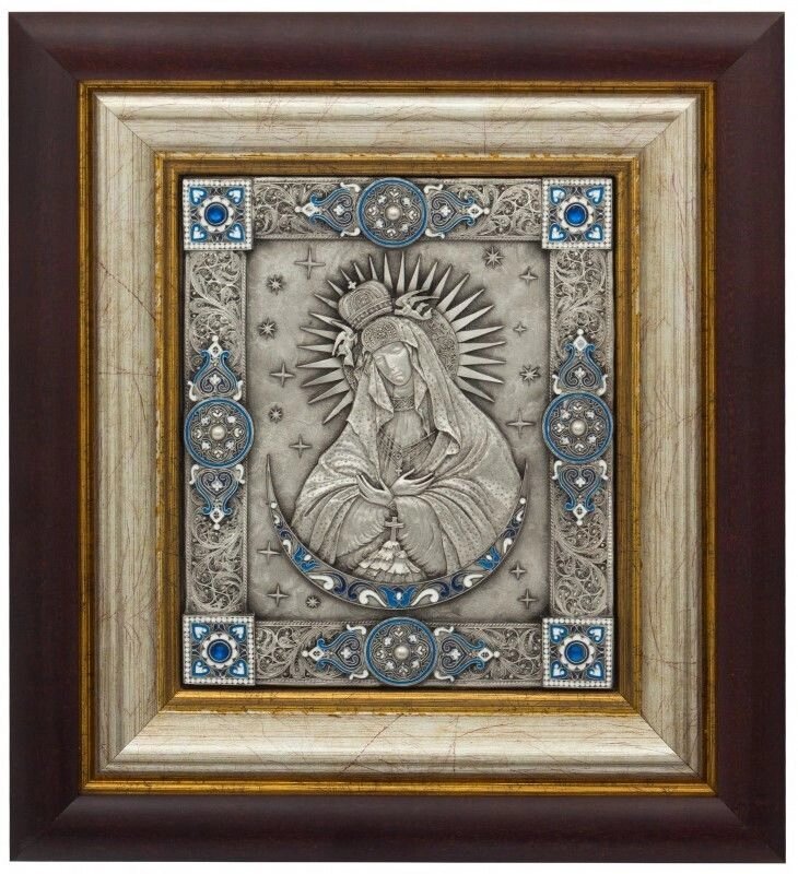 Ікона "Богородиця Остробрамська" зі срібла з чорнінням від компанії Іконна лавка - фото 1
