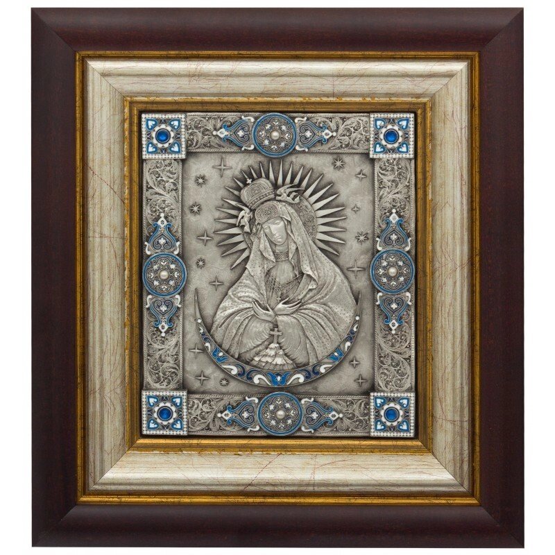 Ікона "Богородиця Остробрамської" зі срібла з емалями від компанії Іконна лавка - фото 1