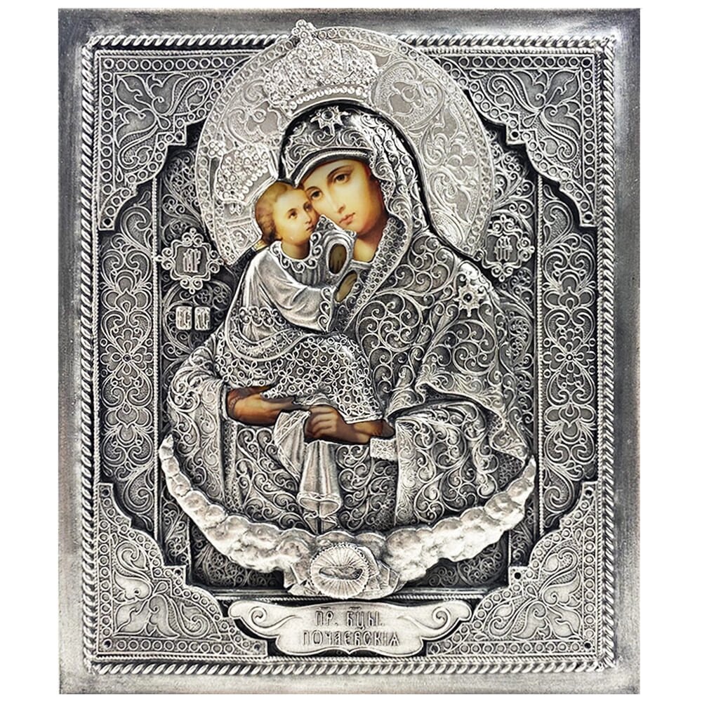 Ікона "Богородиця Почаївська" зі срібла настільна від компанії Іконна лавка - фото 1