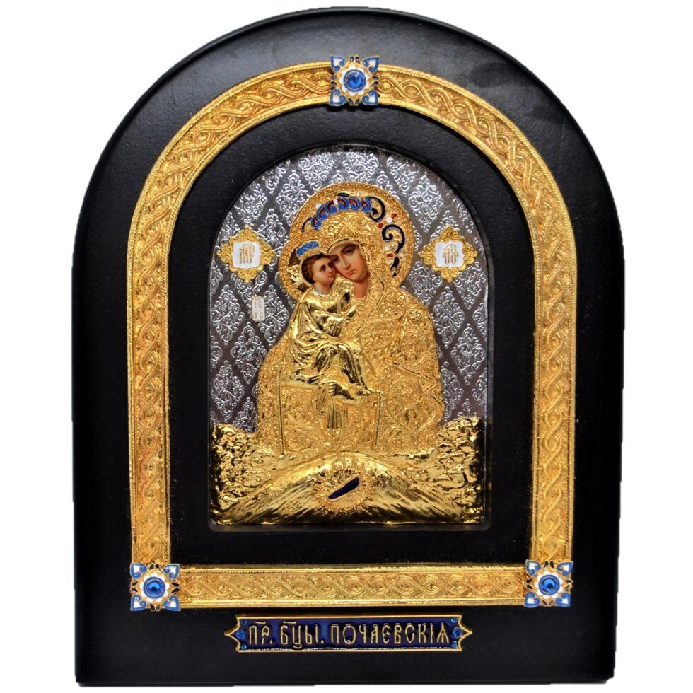 Ікона "Богородиця Почаївська" зі срібла в позолоті від компанії Іконна лавка - фото 1