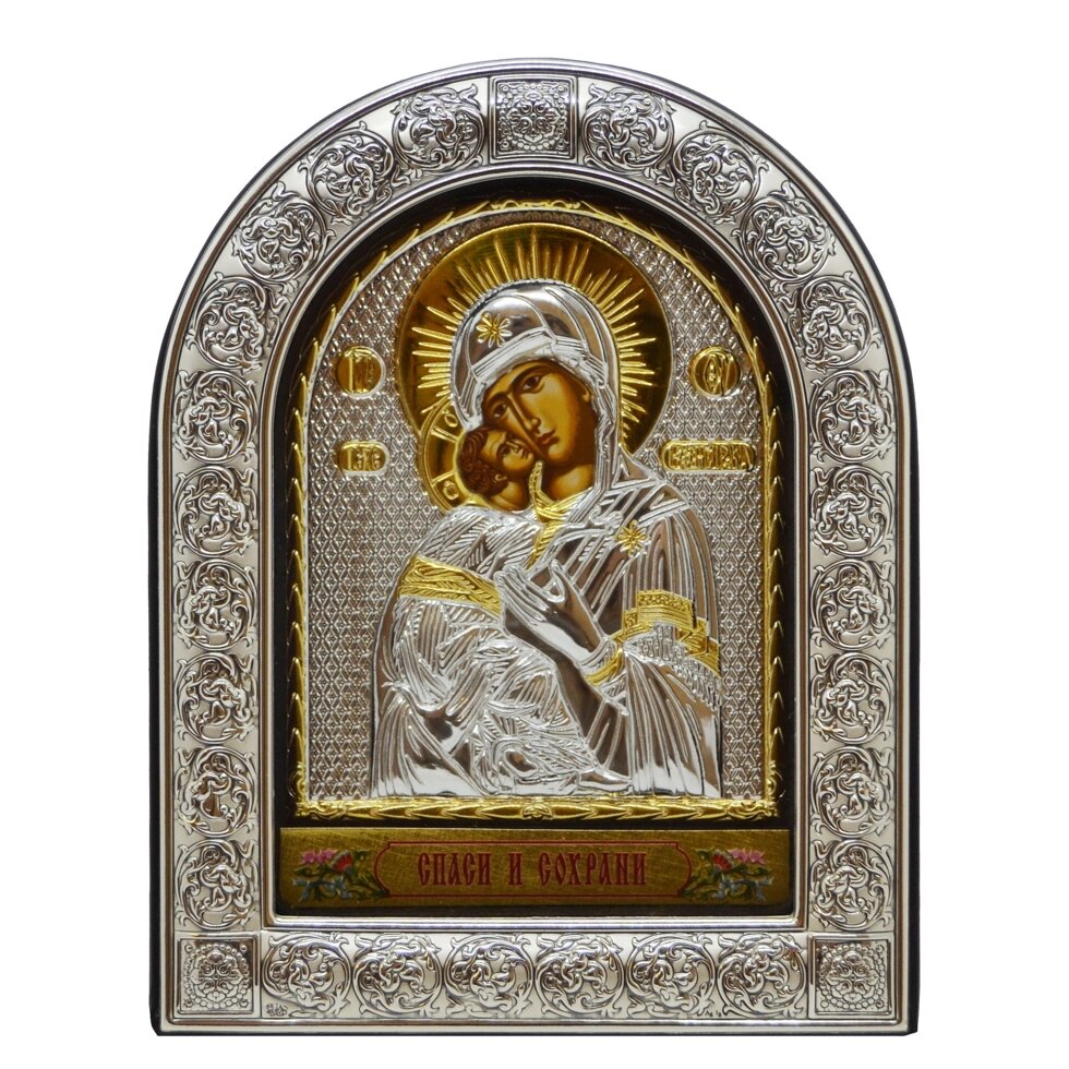 Ікона "Богородиця Володимирська" грецька на шкіряній основі коричнева 21x26 від компанії Іконна лавка - фото 1