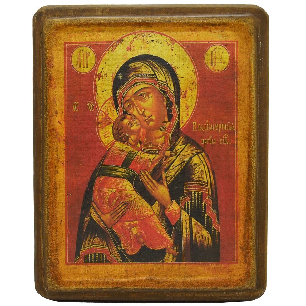 Ікона "Богородиця Володимирська" копія XVI століття на дереві 30х20 см від компанії Іконна лавка - фото 1
