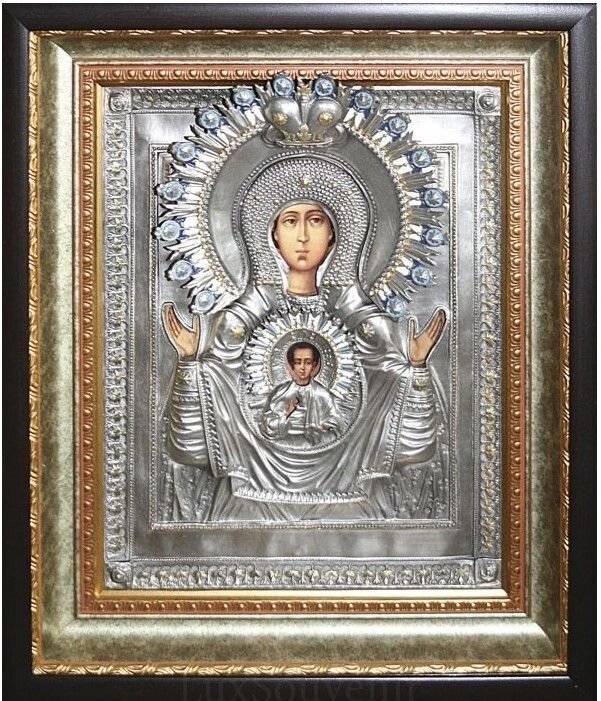 Ікона "Богородиця Знамення" зі срібла від компанії Іконна лавка - фото 1
