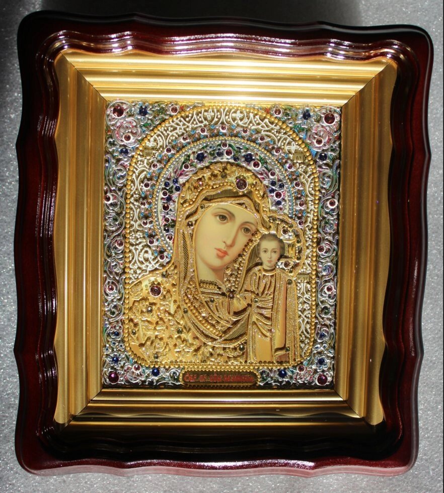 Ікона Божа Матір Казанська розпис по склу 26х23 см від компанії Іконна лавка - фото 1