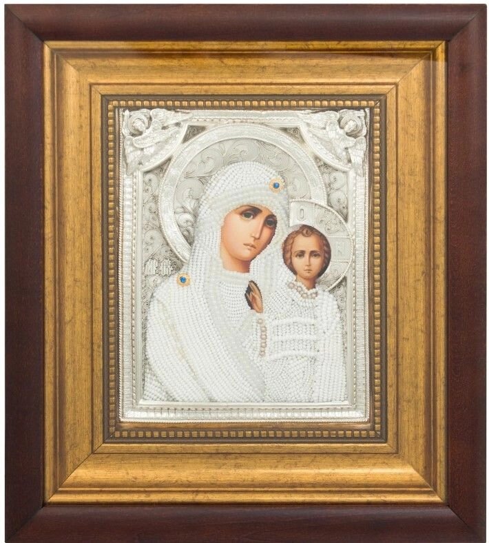 Ікона "Божа Матір Казанська" зі срібла з бісером від компанії Іконна лавка - фото 1