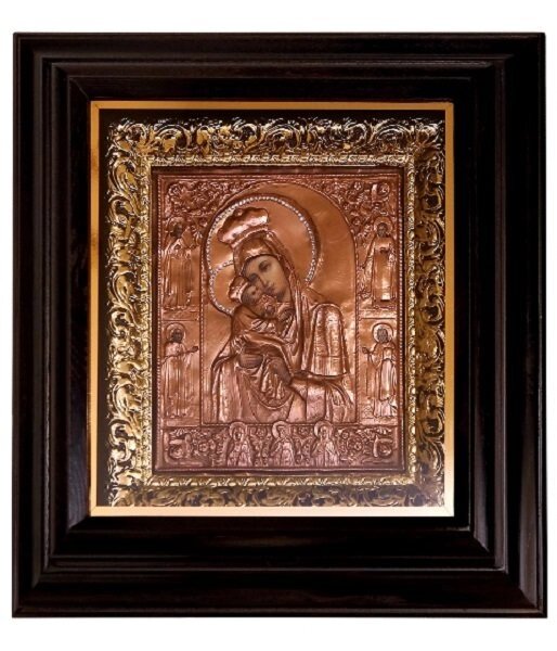 Ікона "Божа Матір Почаївська" в мідному окладі, карбування від компанії Іконна лавка - фото 1