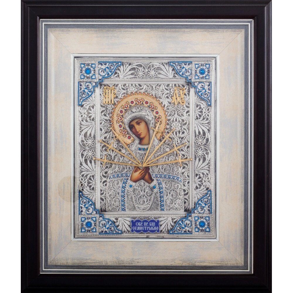 Ікона "Божа матір Семистрільна" зі срібла з емаллю від компанії Іконна лавка - фото 1