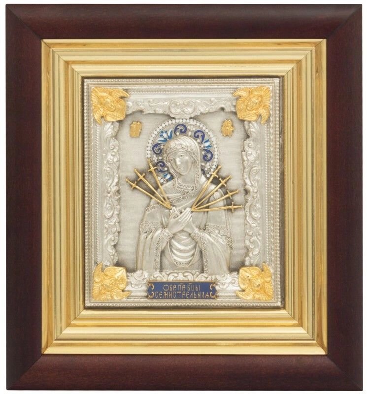 Ікона "Божа Матір Семистрільна" зі срібла з емалями від компанії Іконна лавка - фото 1
