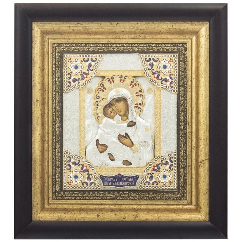 Ікона "Божа Матір Володимирська" зі срібла з емалями від компанії Іконна лавка - фото 1