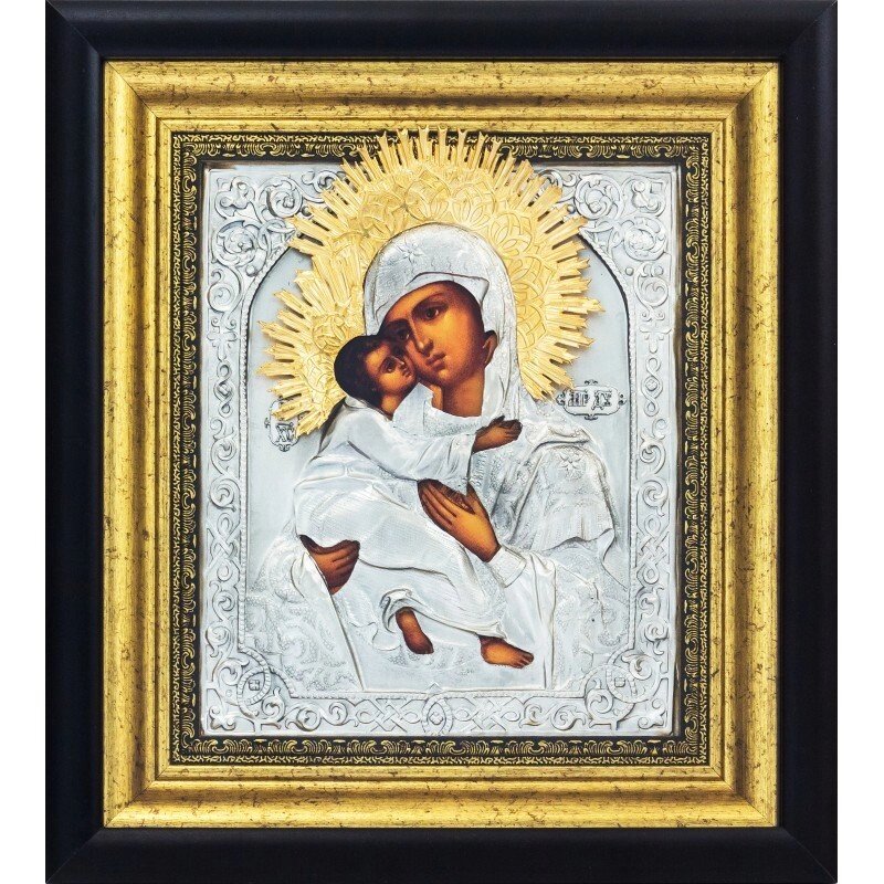 Ікона "Божа Матір Володимирська" зі срібла з позолотою від компанії Іконна лавка - фото 1