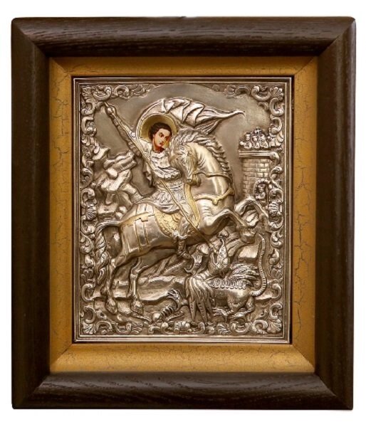 Ікона "Георгій Побідоносець" в мідному окладі з чорнінням 24х21см від компанії Іконна лавка - фото 1