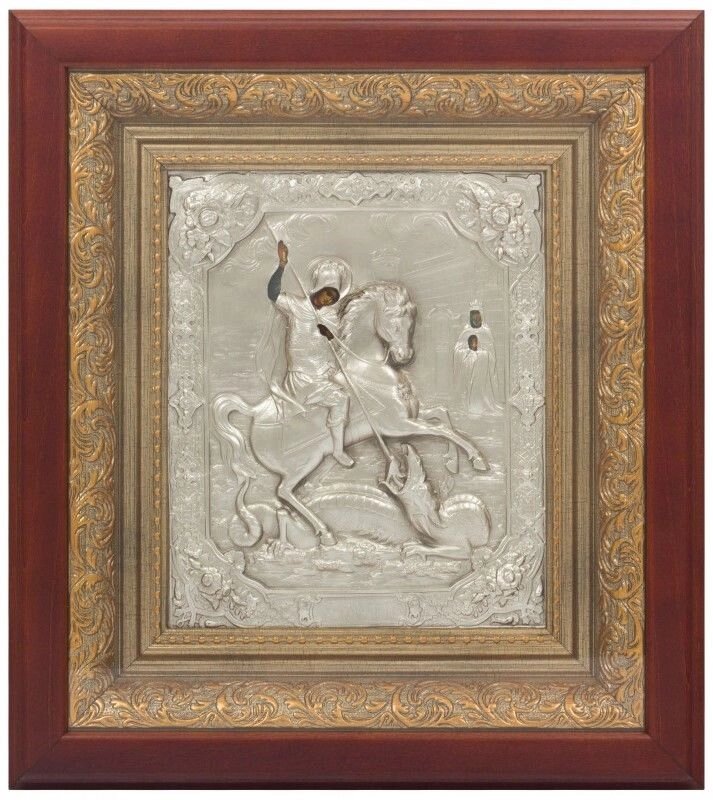 Ікона "Георгій Побідоносець" зі срібла 42х36см від компанії Іконна лавка - фото 1