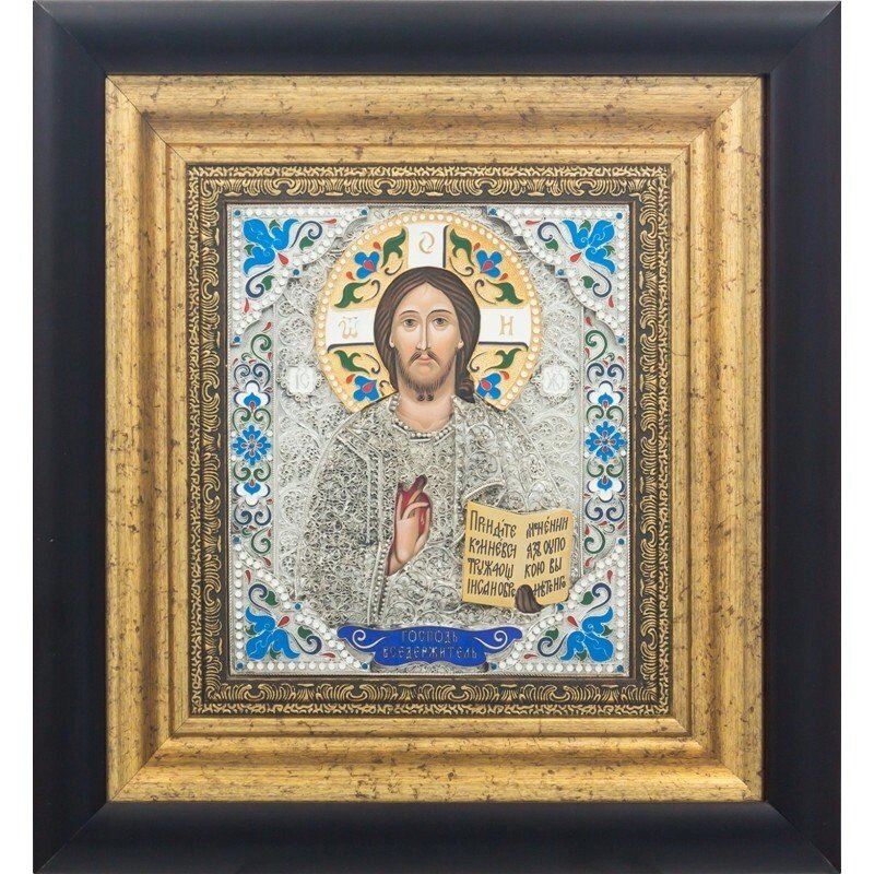Ікона "Господь Вседержитель" зі срібла з емалями 30х28см від компанії Іконна лавка - фото 1