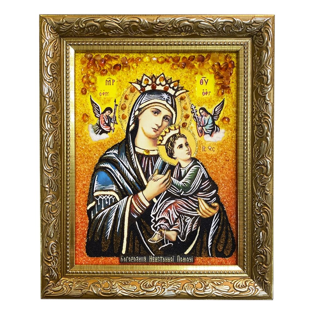 Икона из янтаря Богородица Неустанной помощи 15x20 см від компанії Іконна лавка - фото 1