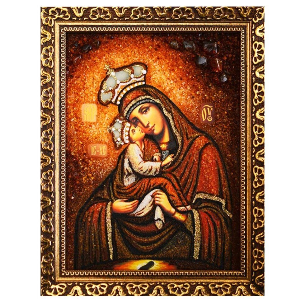 Икона из янтаря Богородица Почаевская 15x20 см від компанії Іконна лавка - фото 1