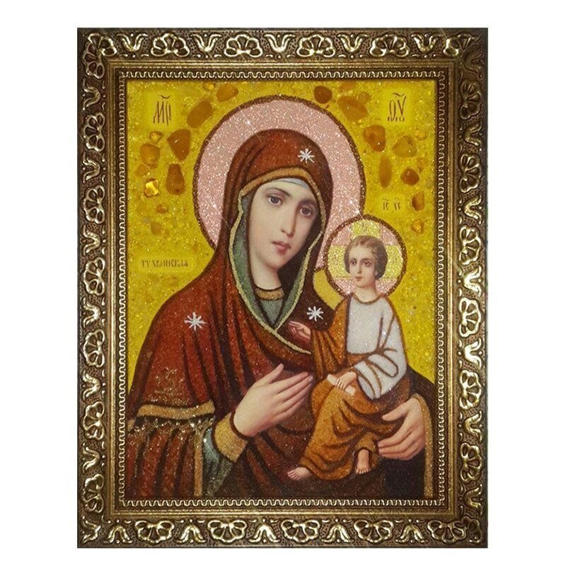 Икона из янтаря Богородица Тихвинская 15x20 см від компанії Іконна лавка - фото 1