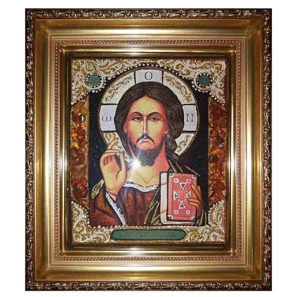 Икона из янтаря "Иисус Христос (Господь Вседержитель)" 15x20 см від компанії Іконна лавка - фото 1