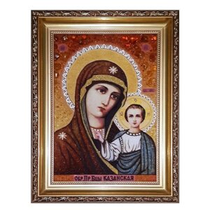 Ікона з бурштину Образ Пресвятої Богородиці Казанська 20x30 см