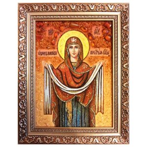 Ікона з бурштину Образ Пресвятої Богородиці Покрова 15x20 см