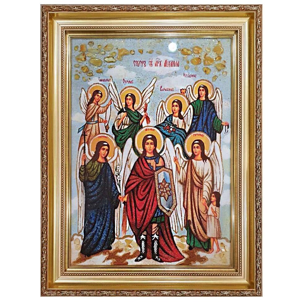 Икона из янтаря "Собор Святого Архангела Михаила" 15x20 см від компанії Іконна лавка - фото 1