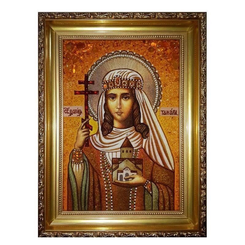 Икона из янтаря Святая царица Тамара 15x20 см від компанії Іконна лавка - фото 1