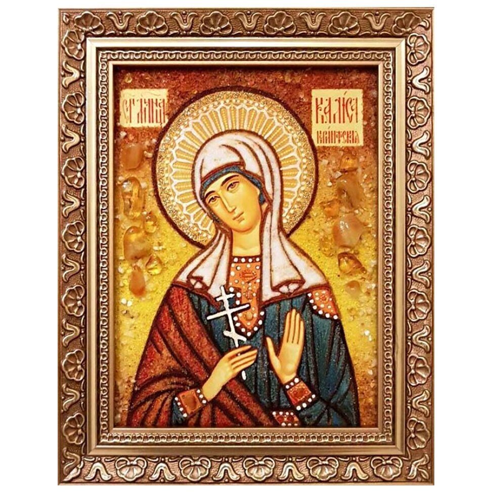 Икона из янтаря "Святая Калиса Коринфская" 15x20 см від компанії Іконна лавка - фото 1