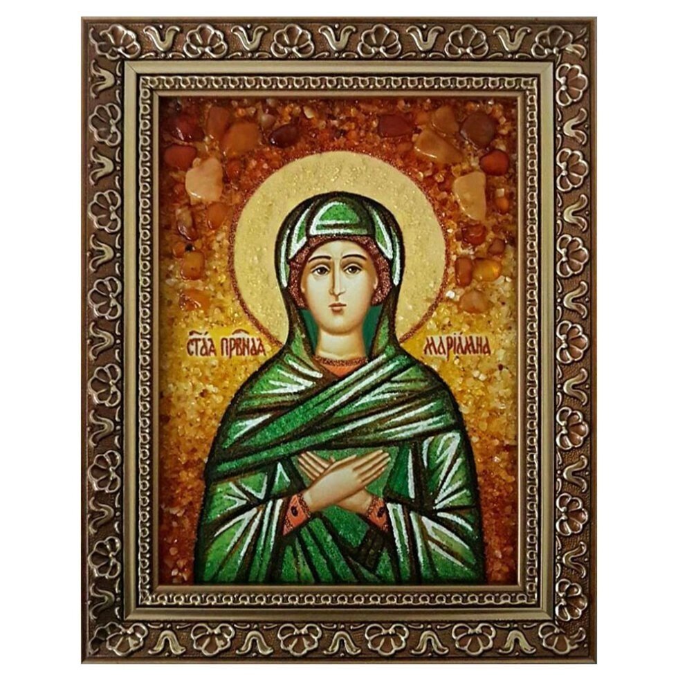 Икона из янтаря "Святая Мариамна" 15x20 см від компанії Іконна лавка - фото 1
