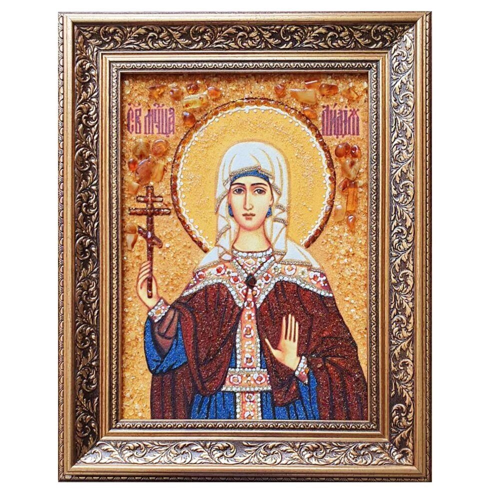 Икона из янтаря "Святая мученица Лидия" 15x20 см від компанії Іконна лавка - фото 1