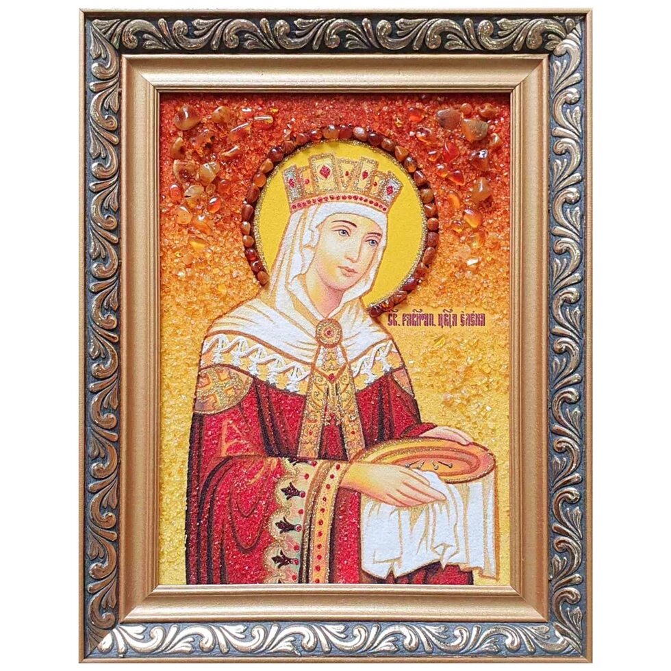 Икона из янтаря Святая равноапостольная царица Елена 15x20 см від компанії Іконна лавка - фото 1