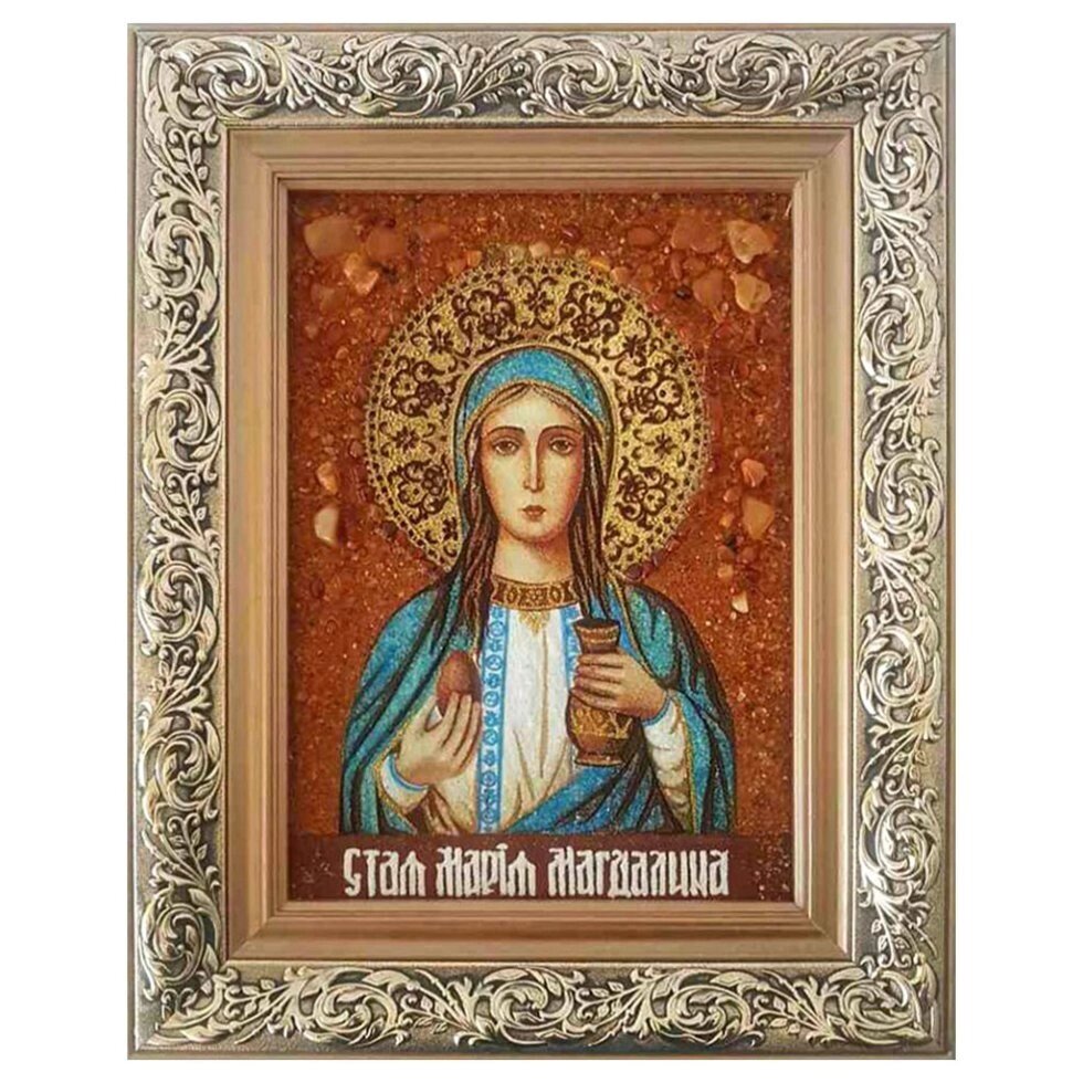 Икона из янтаря "Святая равноапостольная Мария" 15x20 см від компанії Іконна лавка - фото 1