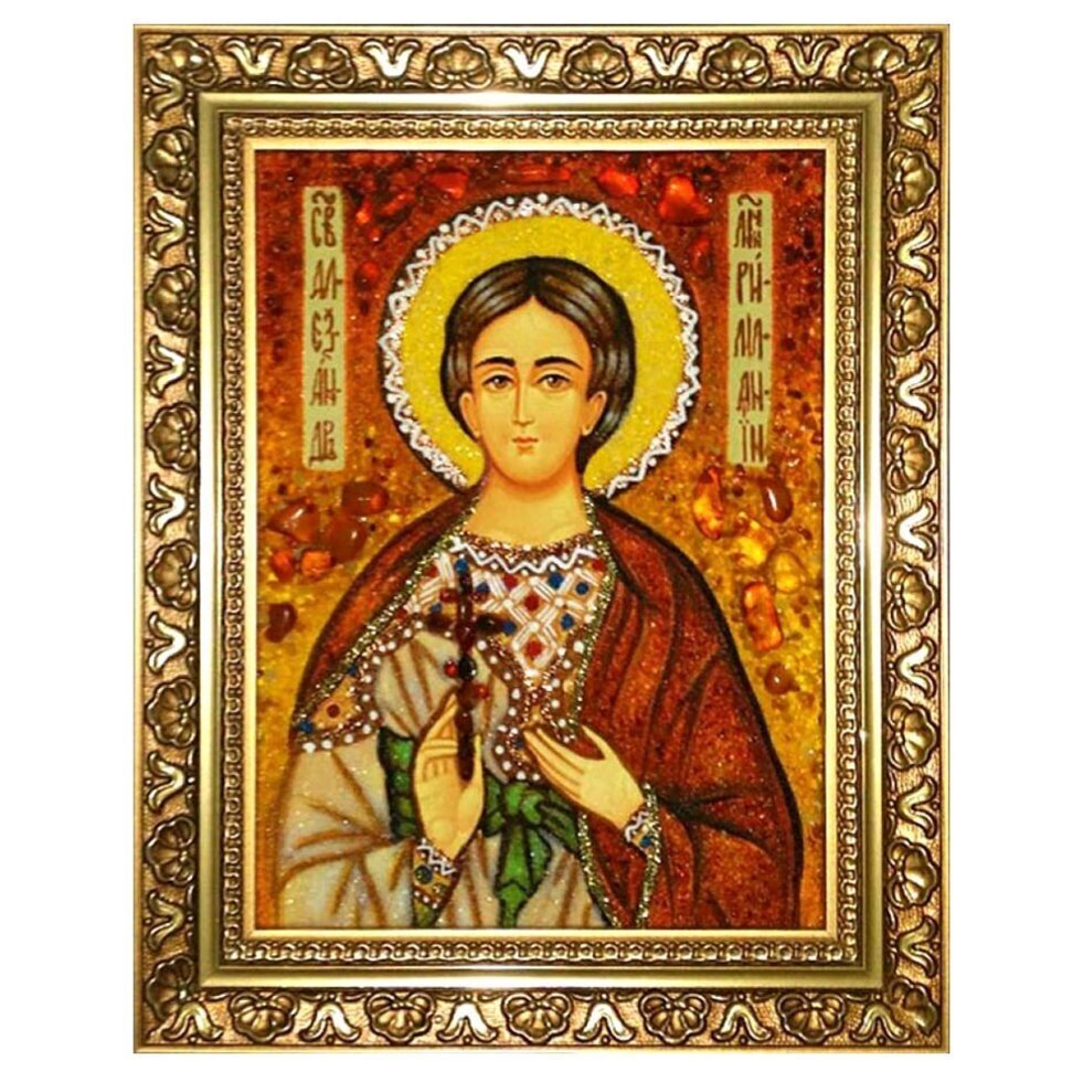 Икона из янтаря "Святой Александр Римлянин" 15x20 см від компанії Іконна лавка - фото 1