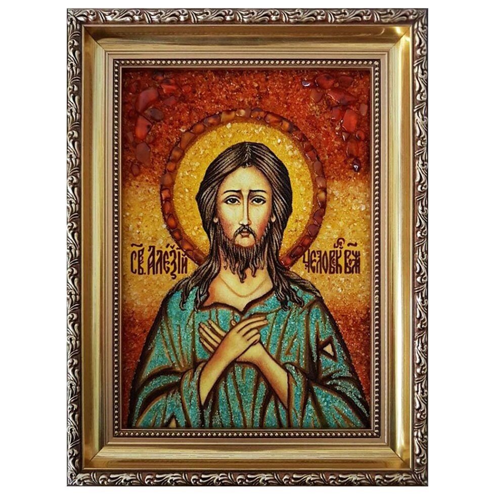 Икона из янтаря Святой Алексий человек Божий 15x20 см від компанії Іконна лавка - фото 1
