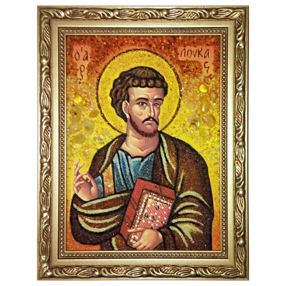 Икона из янтаря "Святой апостол Лука" 15x20 см від компанії Іконна лавка - фото 1