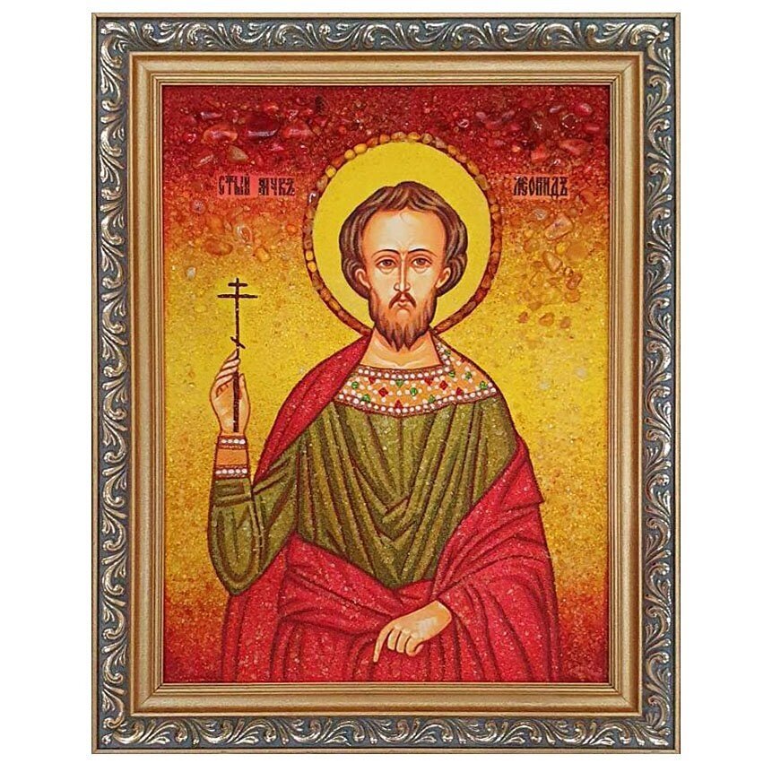 Икона из янтаря "Святой Леонид" 15x20 см від компанії Іконна лавка - фото 1