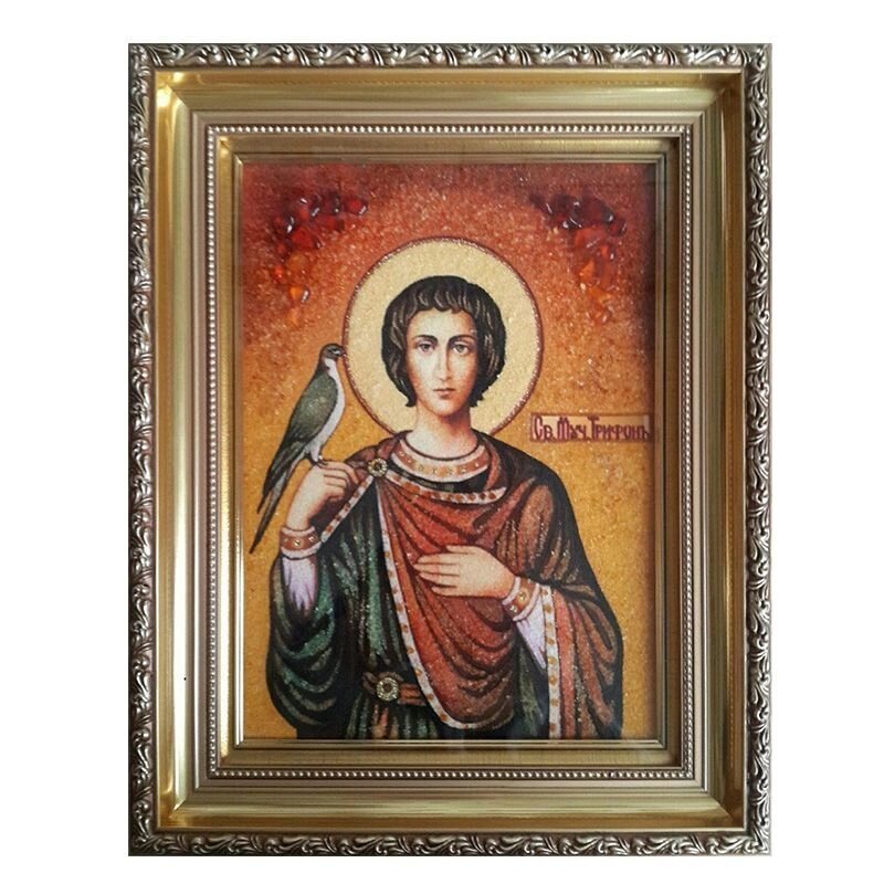 Икона из янтаря Святой мученик Трифон 15x20 см від компанії Іконна лавка - фото 1