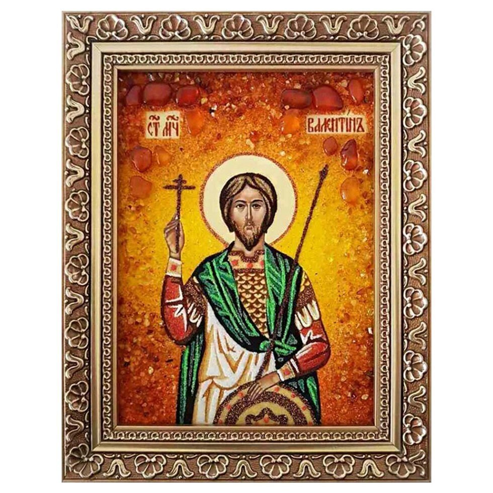 Икона из янтаря "Святой мученик Валентин" 15x20 см від компанії Іконна лавка - фото 1