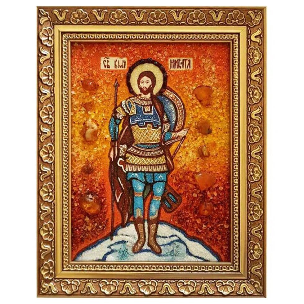 Икона из янтаря "Святой Никита" 15x20 см від компанії Іконна лавка - фото 1