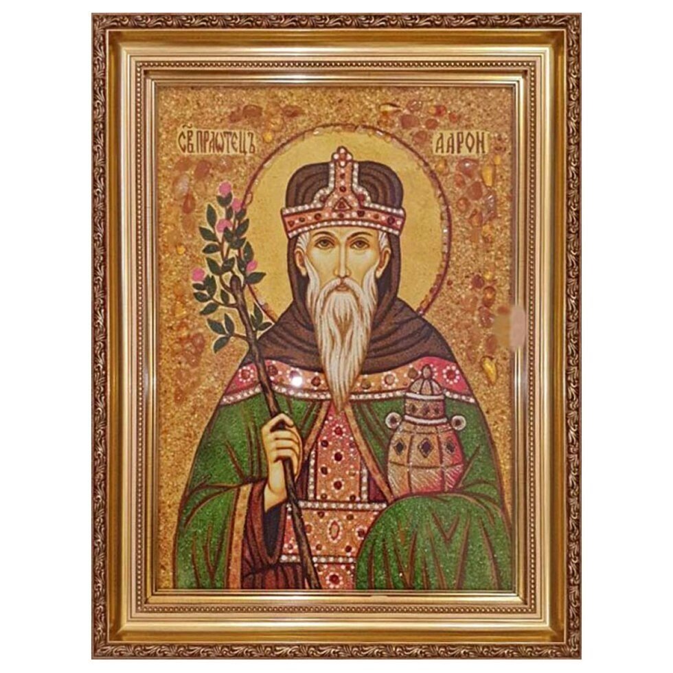 Икона из янтаря "Святой праотец Аарон" 15x20 см від компанії Іконна лавка - фото 1