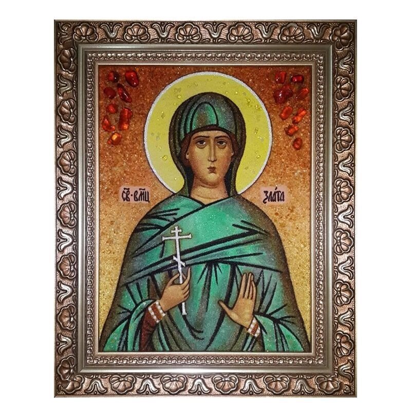 Икона из янтаря Святой великомученица Злата 15x20 см від компанії Іконна лавка - фото 1
