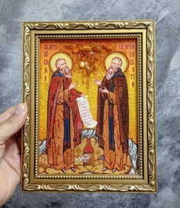 Ікона з бурштину Святі Зосима і Саватій Соловецькі 20x30 см