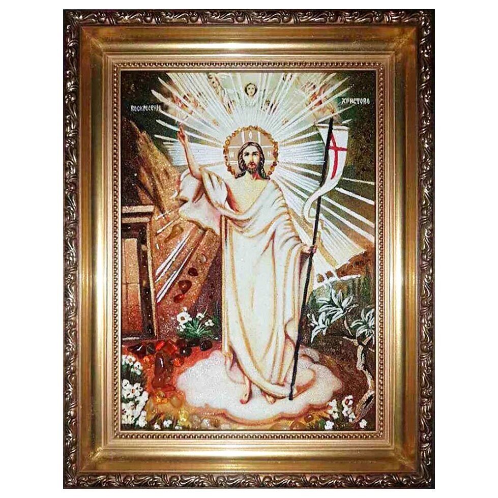 Икона из янтаря "Воскресение Христово" 15x20 см від компанії Іконна лавка - фото 1