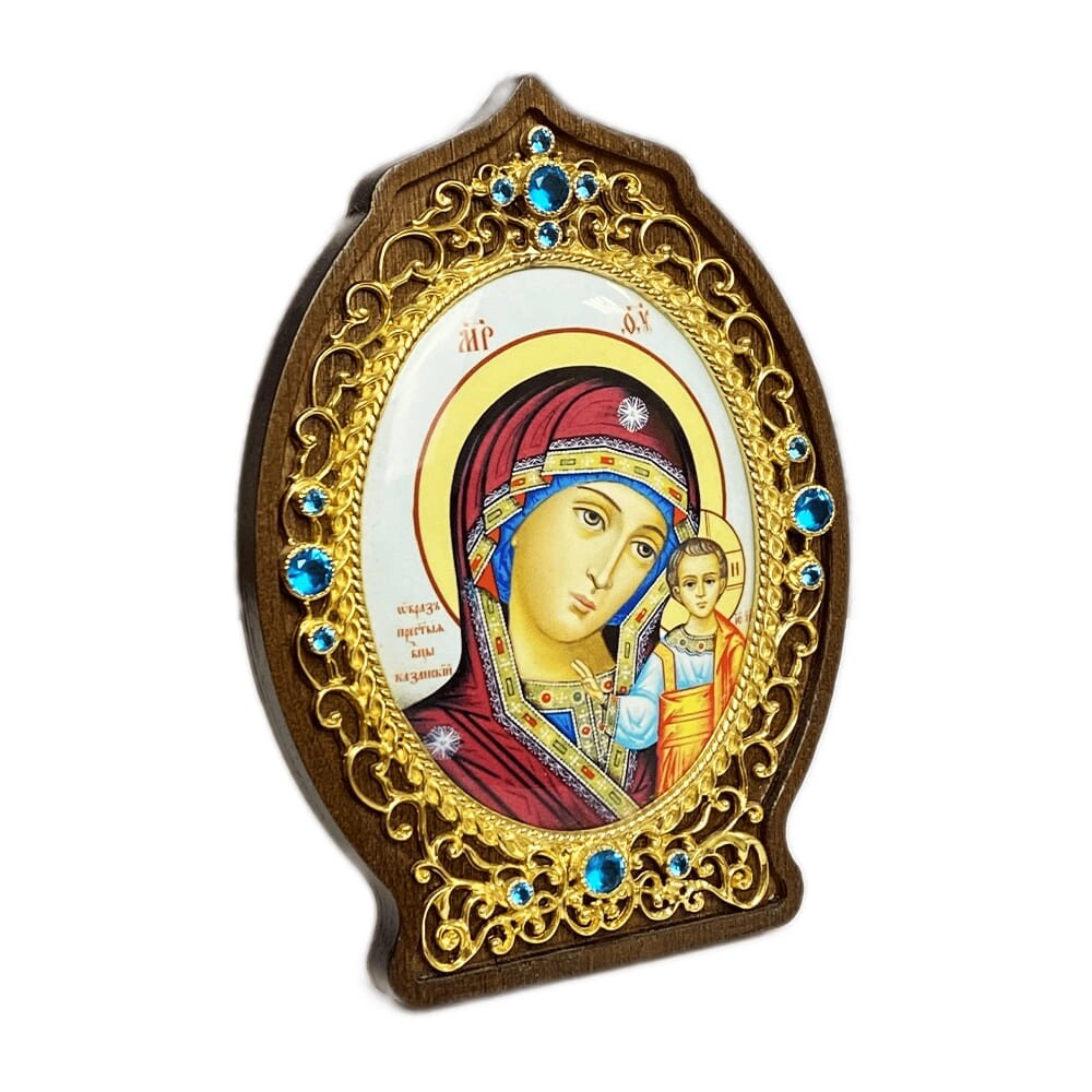 Ікона латунна "Богородиця Казанська" в позолоті на дереві від компанії Іконна лавка - фото 1