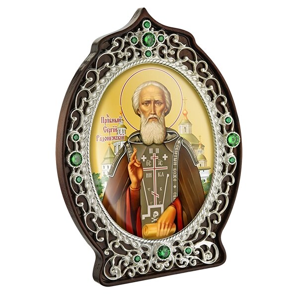 Ікона латунна на дереві "Святий преподобний Сергій Радонезький" від компанії Іконна лавка - фото 1