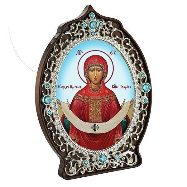 Ікона латунна "Образ Пресвятої Богородиці Покрови" 11х8см від компанії Іконна лавка - фото 1