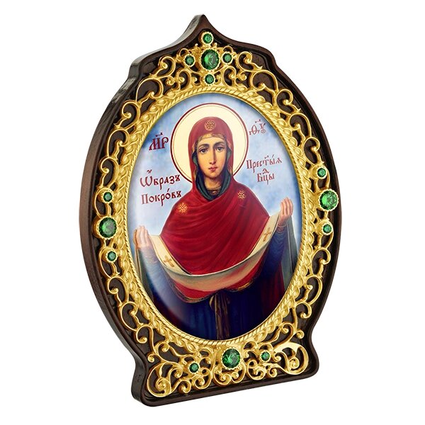 Ікона латунна "Образ Пресвятої Богородиці Покрови" в позолоті від компанії Іконна лавка - фото 1