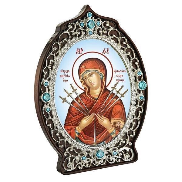 Ікона латунна "Образ Пресвятої Богородиці Пом'якшення злих сердець (Семистрільна)" від компанії Іконна лавка - фото 1