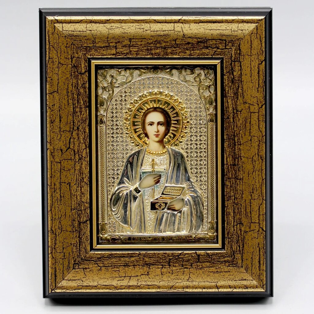 Ікона латунна "Св. Пантелеймон" із фрагментарною позолотою від компанії Іконна лавка - фото 1
