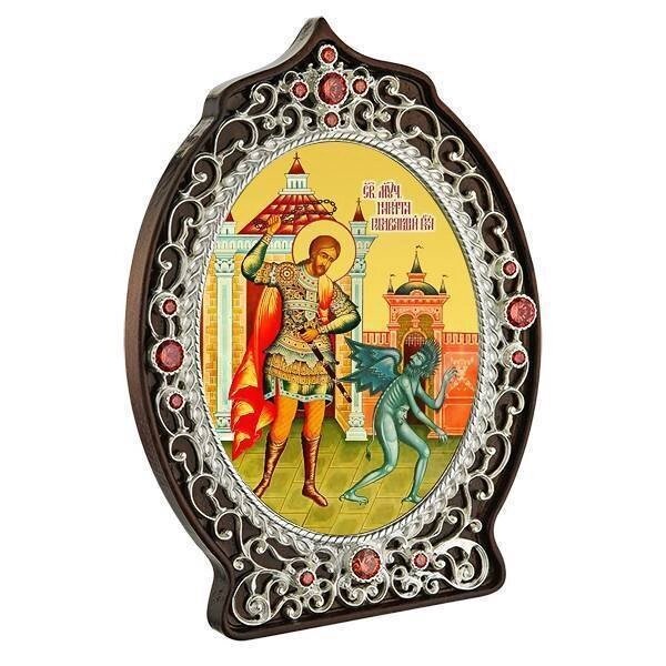 Ікона латунна "Великомученик Микита побивающий біса" від компанії Іконна лавка - фото 1