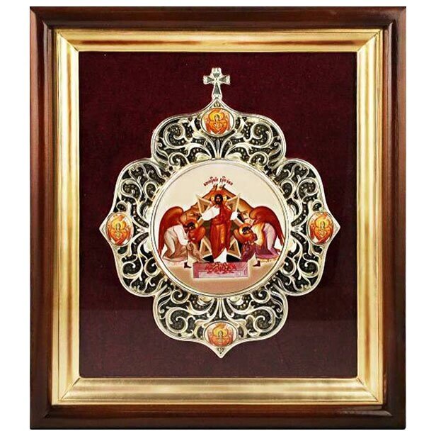Ікона латунна "Воскресіння Христове" в дерев'яній рамі від компанії Іконна лавка - фото 1